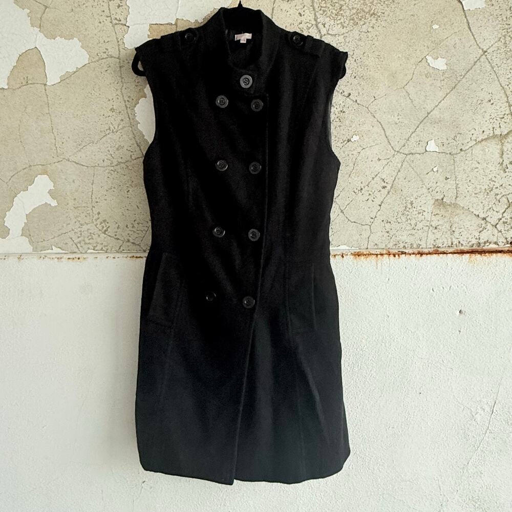 Y2K Long‎ Vest Black Sleeveless Coat Longline Jacket Womens S Minimalist Chic